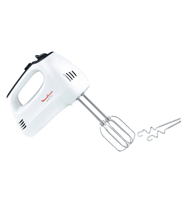 MOULINEX HAND MIXER 300W, 5 SPEEDS, 2 STAINLESS STEEL WHISKS, 2 STAINLESS STEEL DOUGH HOOKS.