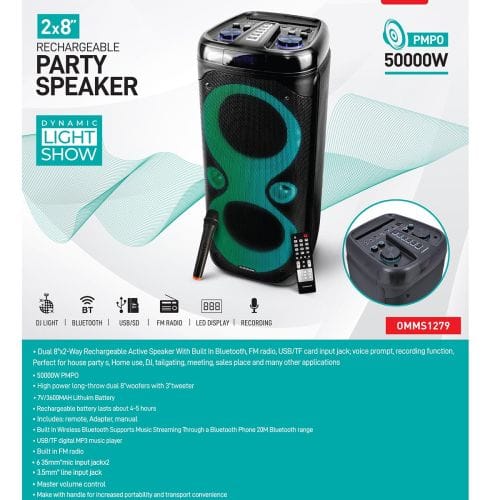 2x8"Rechargeble Party Speakr 18000w1x1