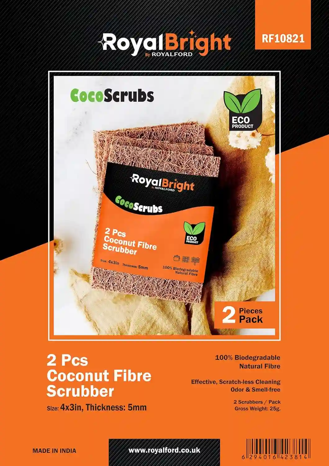 RoyalFord 2 Pcs Coconut Fibre Scrubber