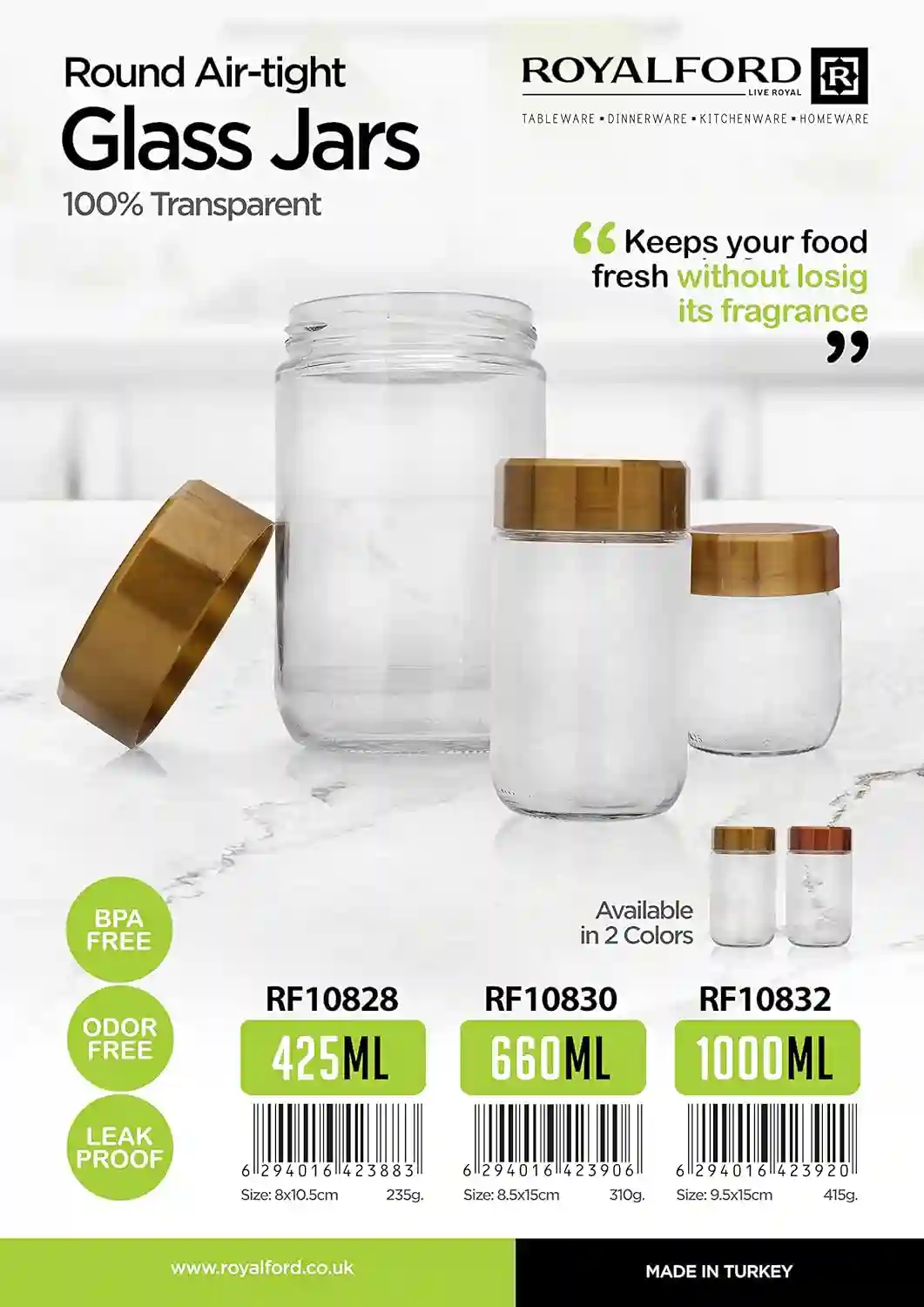 Royalford Round Air-Tight Glass Jars