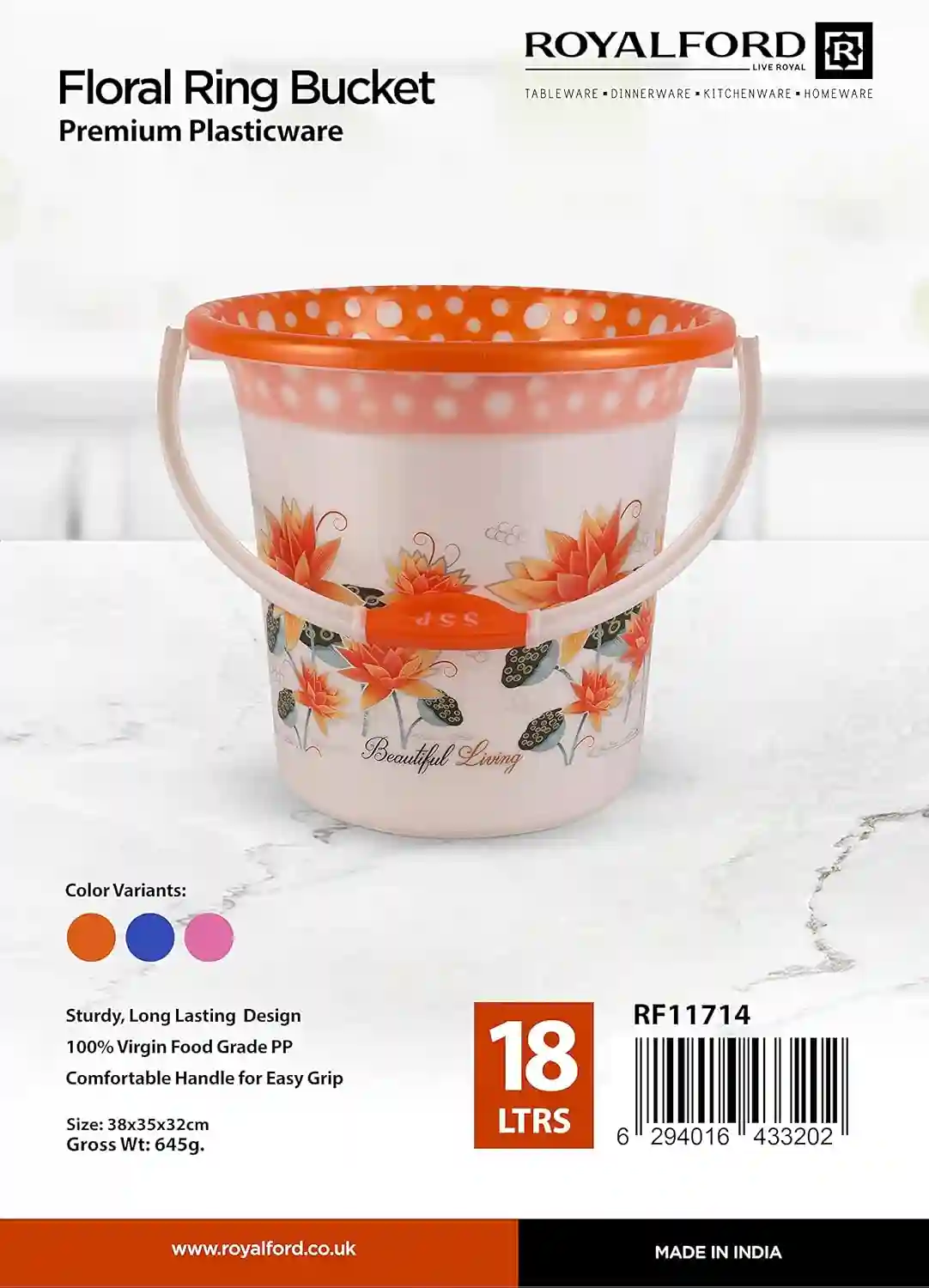 Royalford 18L Plastic Bucket