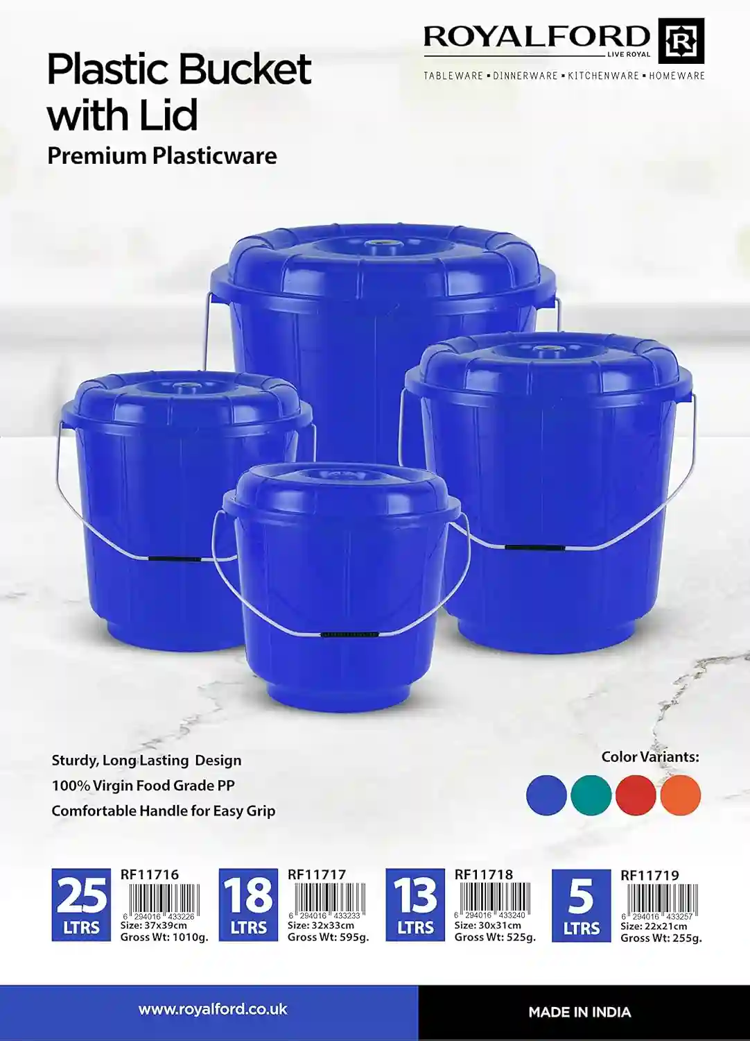 Royalford 18L Plastic Bucket