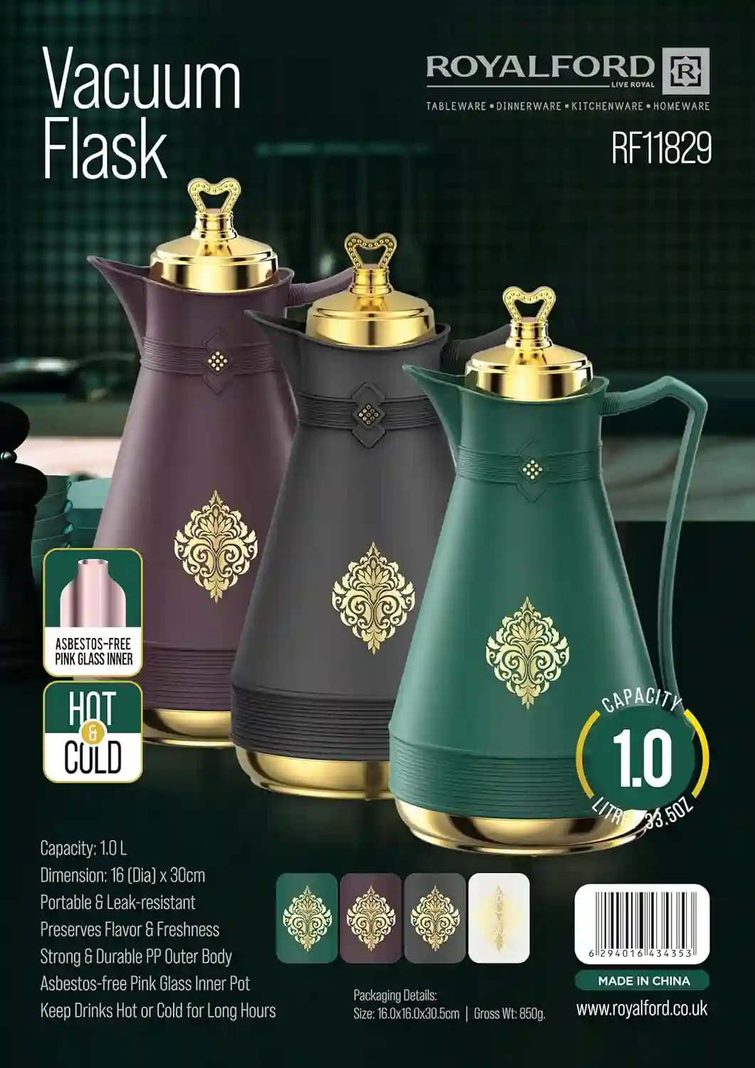 Royalford 1.0 L (33.5 oz) Vacuum Flask