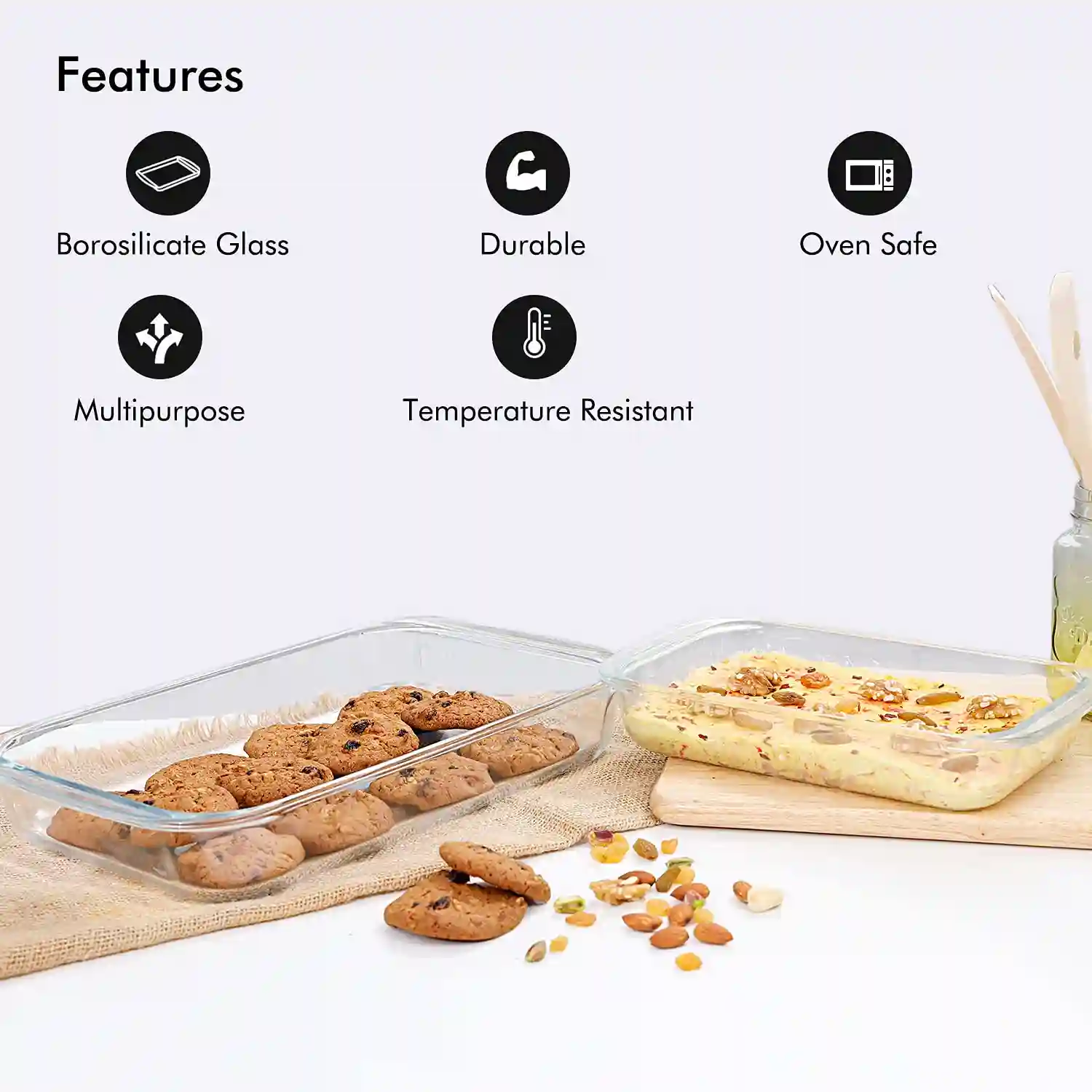 Royalford Glass Baking Tin Set -2Pcs2.2 &1L