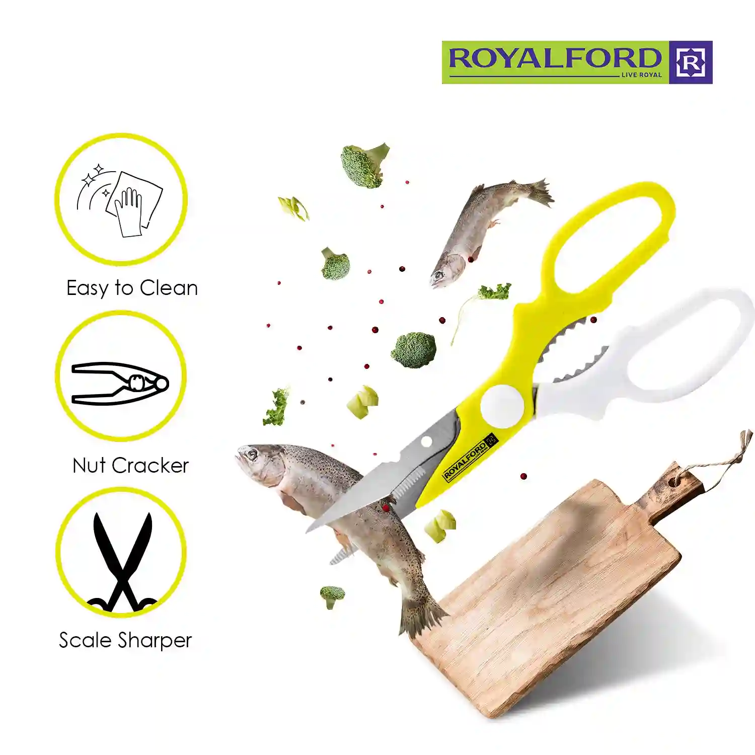 Royalford Professional Kitchen Scissors 2 in 1 Stainless steel