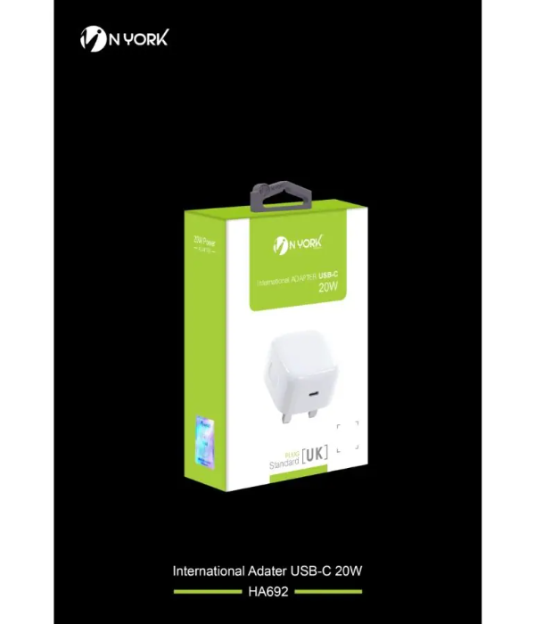 Nyork HA-692 UK Standard 3 Pin 20W Travel Power Adapter – White