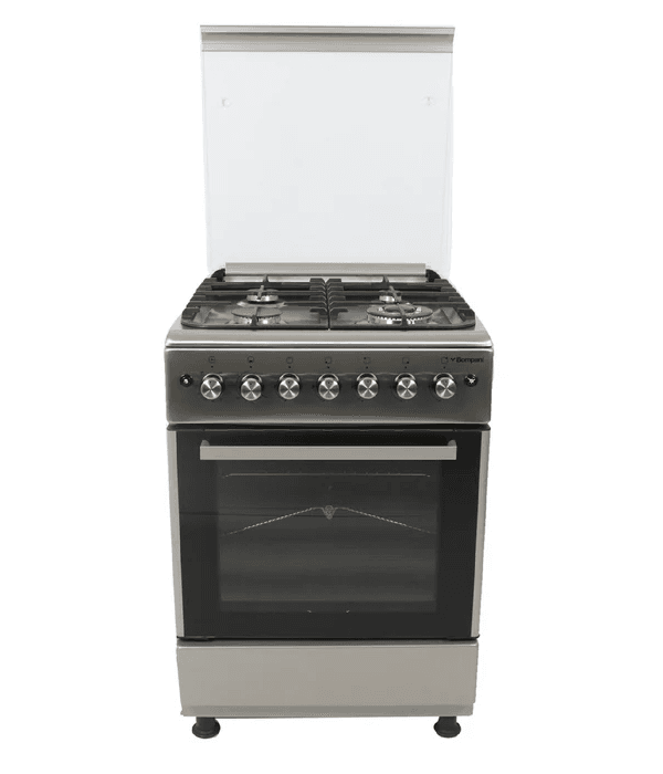 BOMPANI 60/60 GAS COOKER STAINLESS STEEL, HEAVY CAST IRON,  KNOB( OVEN & GRILL ) TURBO FAN  MADE TURKEY