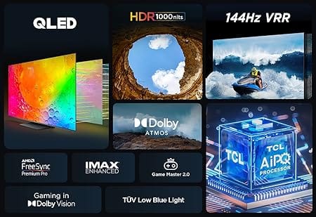 TCL 75"QLED  GANING GOOGLE TV/HDMI2.1/UHD RESOLUTION (3840x2160p) HDR PRO/