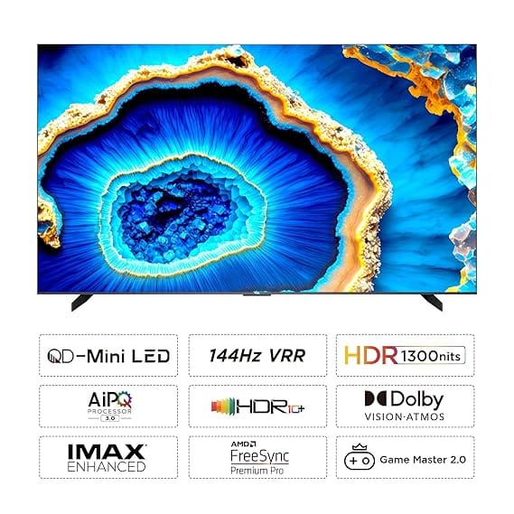 TCL 55" QD-MINI LED GOOGLE TV/FULL ARRAY 500 +/ 1300 NITS/144Hz GAME MASTER 2.0VRR/AiPQ 3.0/HDR 10+/IMAX enhanced /( DOLBY VISION ATMOS)/ONKYO SPEAKERS/.