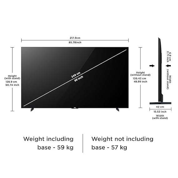 TCL 98" QD-MINI LED GOOGLE TV/FULL ARRAY 500 +/ 1300 NITS/144Hz GAME MASTER 2.0 VRR/AiPQ 3.0/HDR 10+/IMAX enhanced /( DOLBY VISION ATMOS)/ONKYO SPEAKERS/.