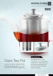 Royalford 960 ml Glass Tea Pot Stainless Steel Strainer