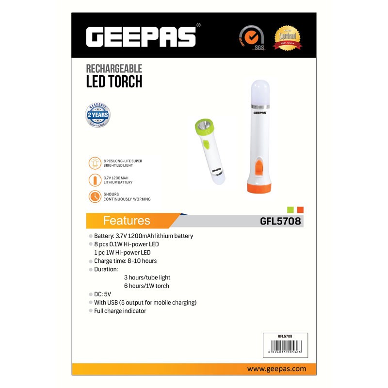 Rech. LED Torch With Side Light 1x60