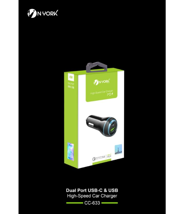 NYORK | High Speed Car Charger USB-C & USB Dual Port | CC-633