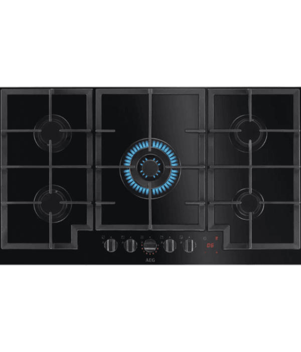 AEG-Built-in Gas Hob, BLACK COLOR 90 cm, 5 Burners,Cast Iron, Safety Cut-off W880 x D510  H40 x mm MADE ITALY