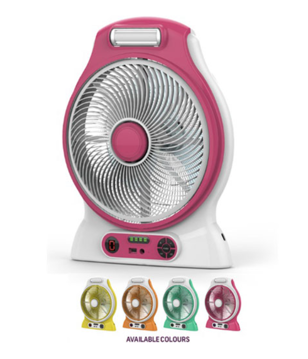 12"Ac/Dc Rech Fan/Led Lght/UsbMob Chg1x3