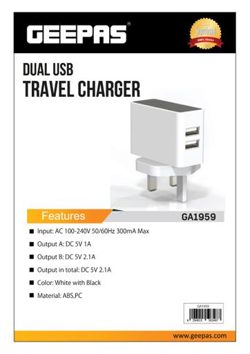 Dual Usb Travel Charger 1X80