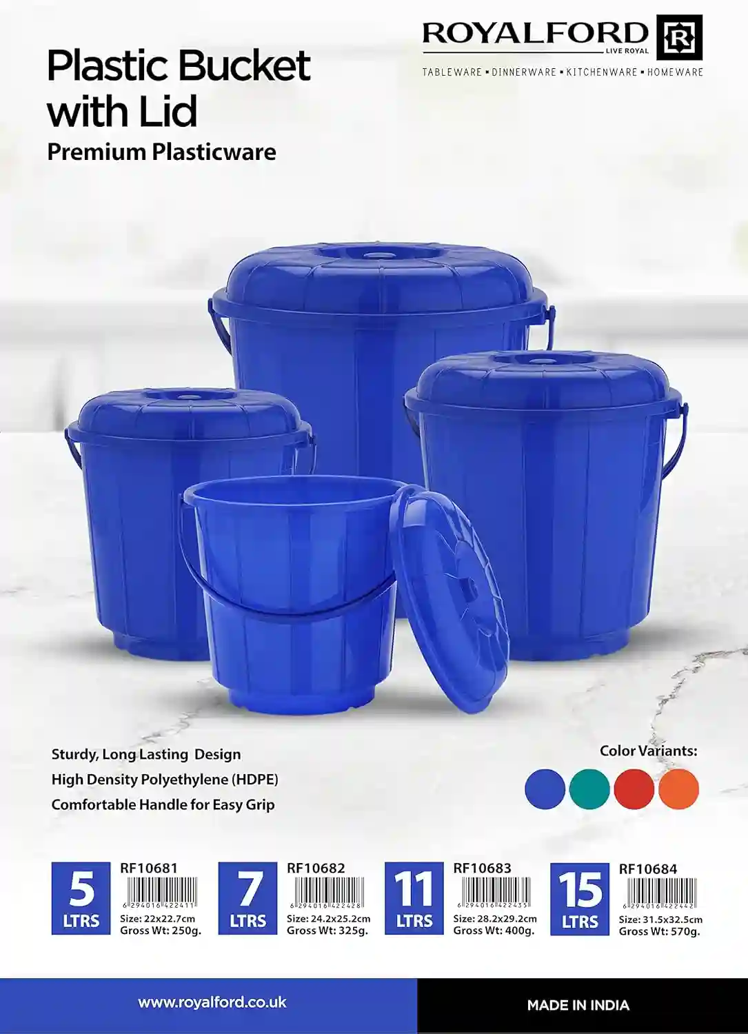 RoyalFord Plastic Bucket with Lid