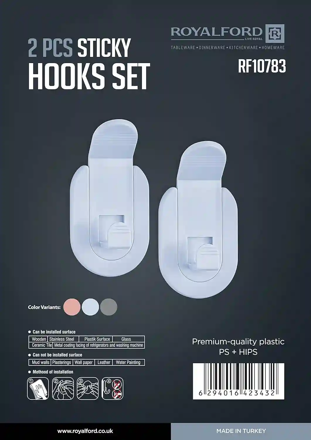 Royalford 2pcs Sticky Hook Set