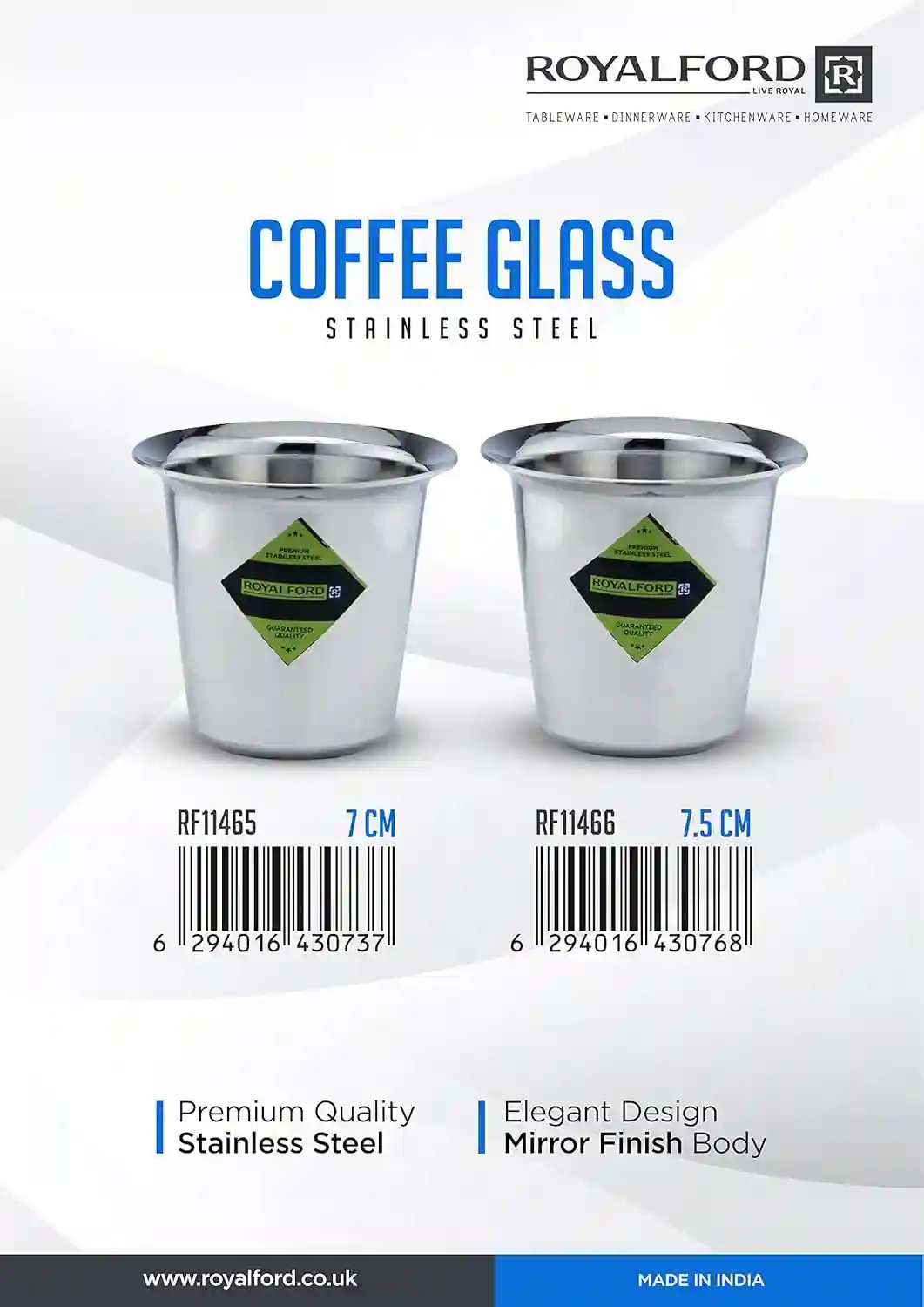 Royalford 7.5 CM Stainless Steel Coffee Glass