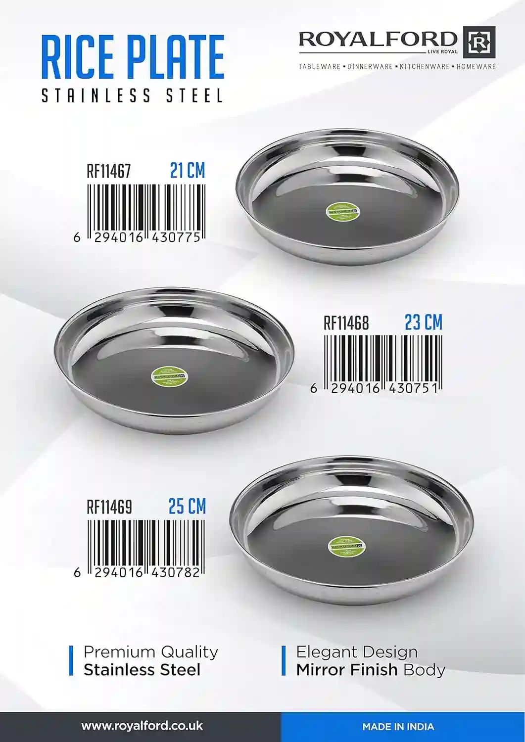 Royalford 25 CM Stainless Steel Rice Plate