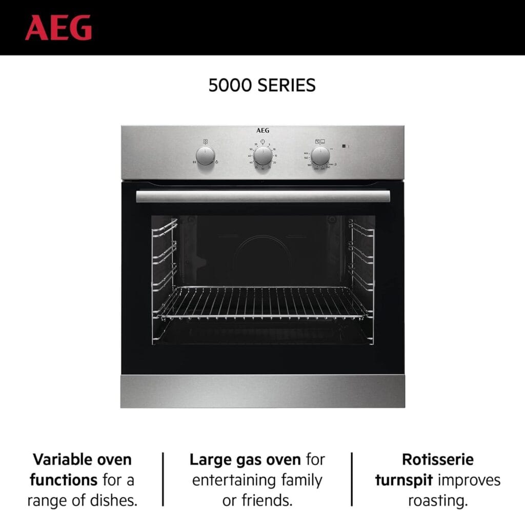 AEG- BUILT IN GAS OVEN GRILL ,70LTR TURNSPIT ,LIGHT  50-60HZ  220-240V, H*W*D :  60*60*56 CM  MADE ITALY