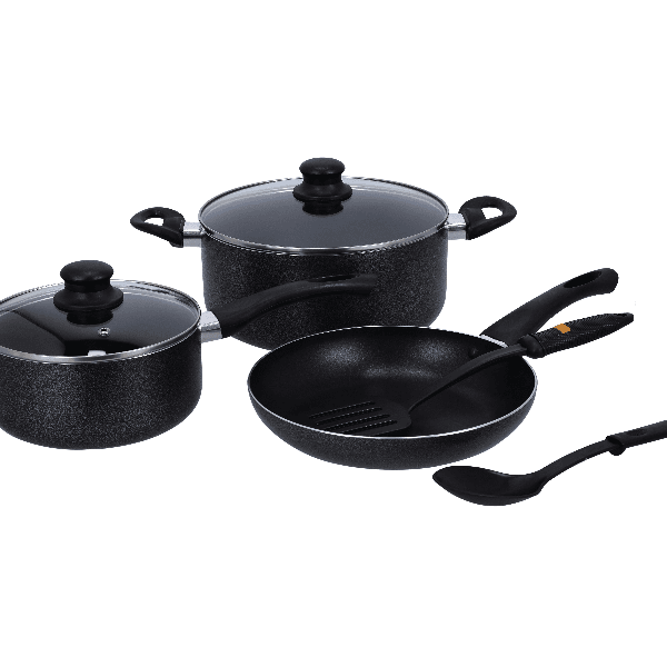 7 Pcs Aluminium Cookware Set | Non-Stick Coating | SS Frame