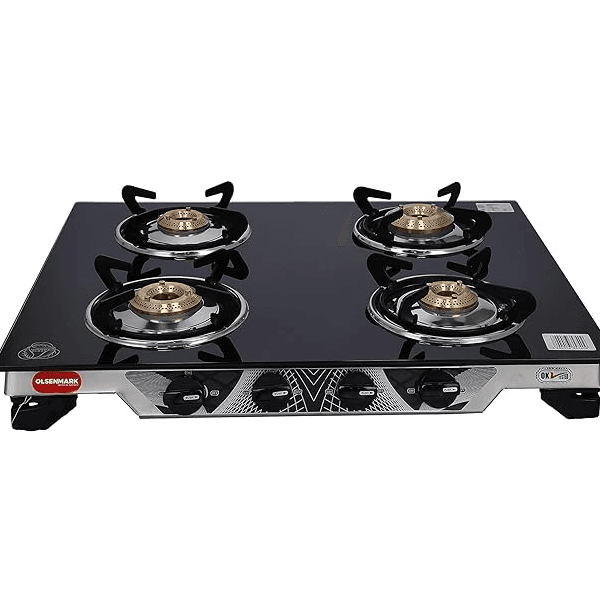 Olsenmark Jumbo 4 BURNER GLASS Cooker 7mm Tempered Glass Top Brass Burner
