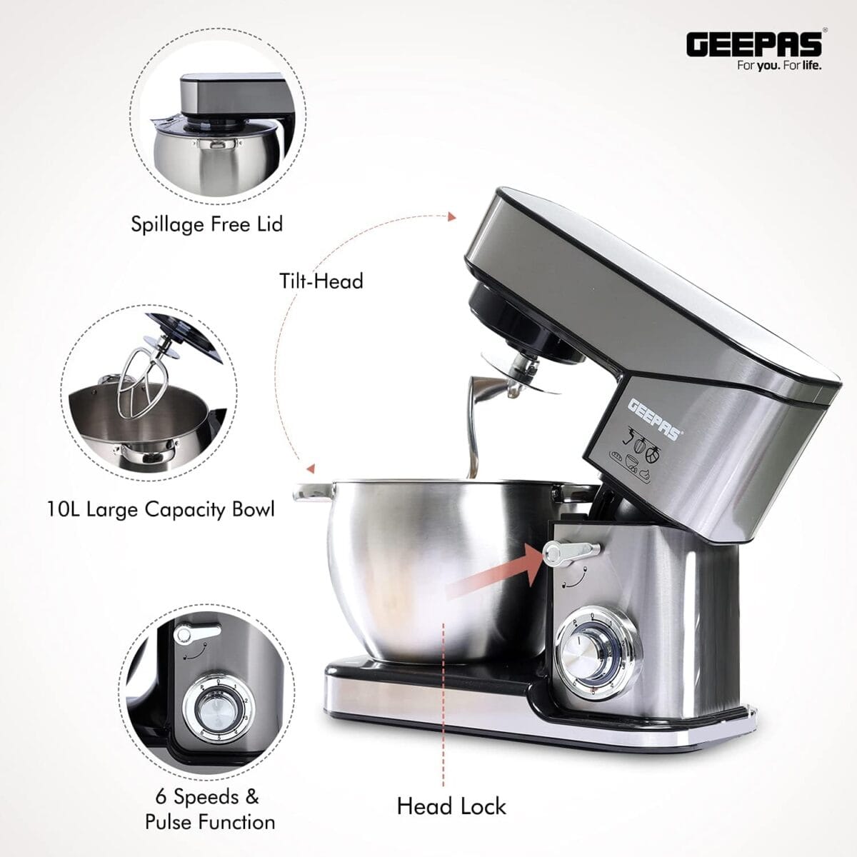 Geepas 2000W Stand Mixer 10L Stainless - Image 3