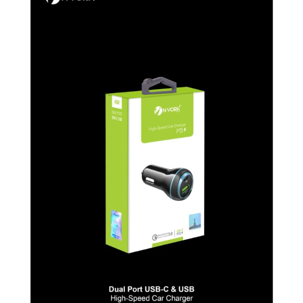 NYORK | High Speed Car Charger USB-C & USB Dual Port | CC-633